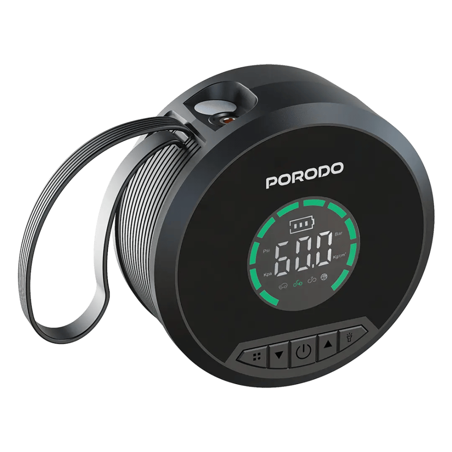 بنك طاقة ومشغل تشغيل السيارة Porodo Gagefit مع منفاخ إطارات ومصباح إضاءة - أسود