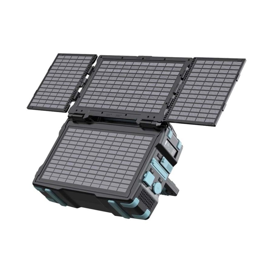 Portable solar power generator from Powerology, 284 watt/hour, 300 watt, fast charging - black