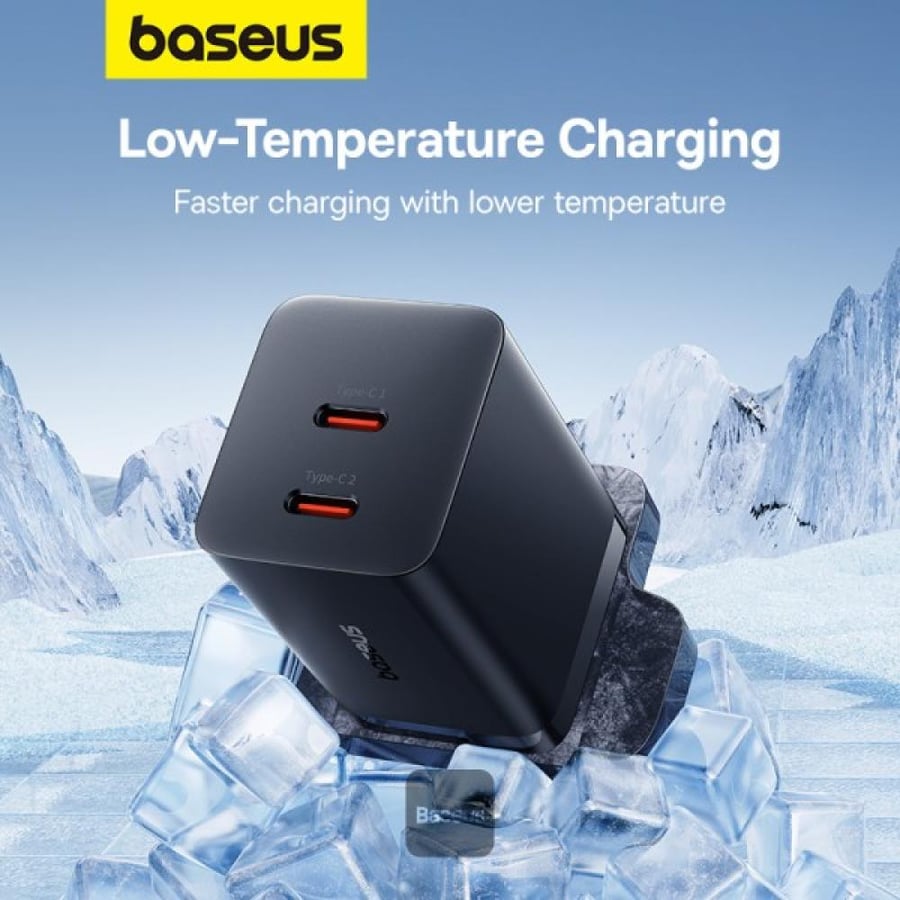 شاحن سريع Baseus PD 40W ثنائي النوع C - محول شحن USB C GaN5 Pro لأجهزة MacBook Pro وiPhone 15/14/13 وSamsung Galaxy وPixel وiPad وAirPods وiWatch - أسود