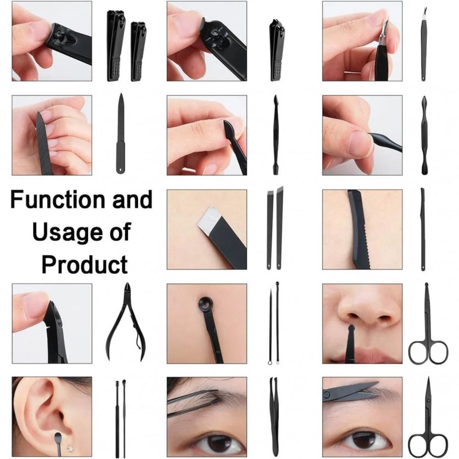 Nail and face care set from Green / contains 18 pieces / black