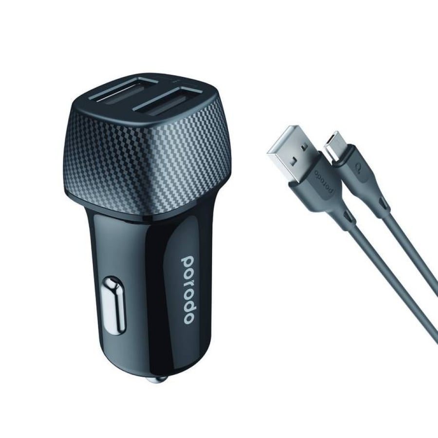 شاحن سيارة بورودو ثنائي المنافذ من الألومنيوم 3.4A مع كابل Micro USB 0.9m / 3ft.