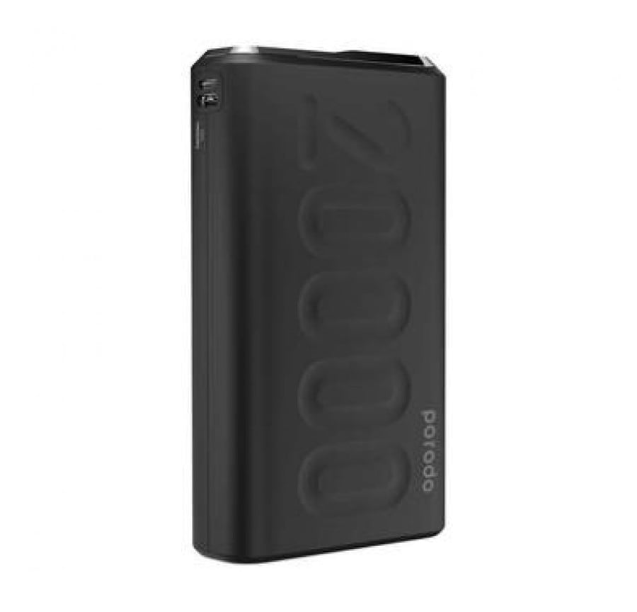 Portable power bank from Borodo PD with a capacity of 20000 milliampere hours / 20 watts for fast charging 3.0 with a touch sensor power button, LED digital display, compact design with USB-C input and output, power bank with overheat protection - black