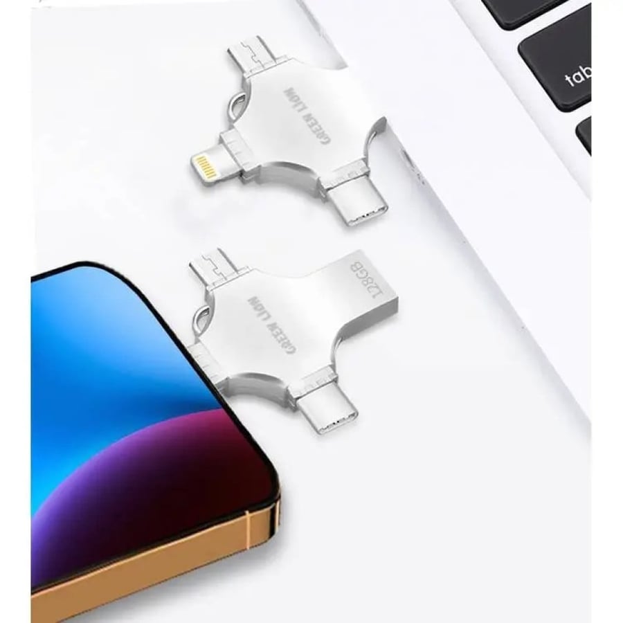 فلاش درايف نقل البيانات 4 في 1, 64GB - سيلفر قرين لايون 4-In-1 USB Flash Drive 64 GB - Silver