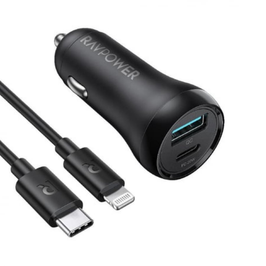 Raf Power 027 car charger 38 watts dual ports + Lightning Type-C cable 1m