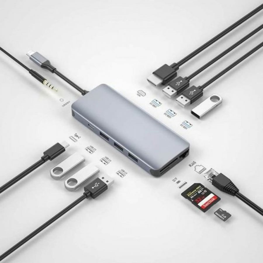 جرين 12 في 1 USB-C Hub 4K - رمادي