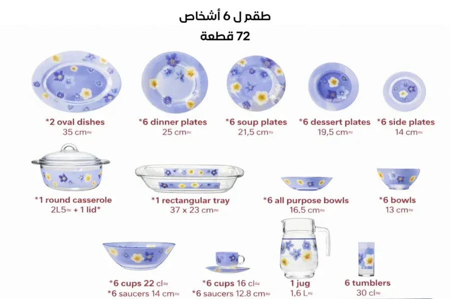 للمائدة طقم اركوبال لومينارك فرنساوى الاصلي Poème Bleu اواني السبالة
