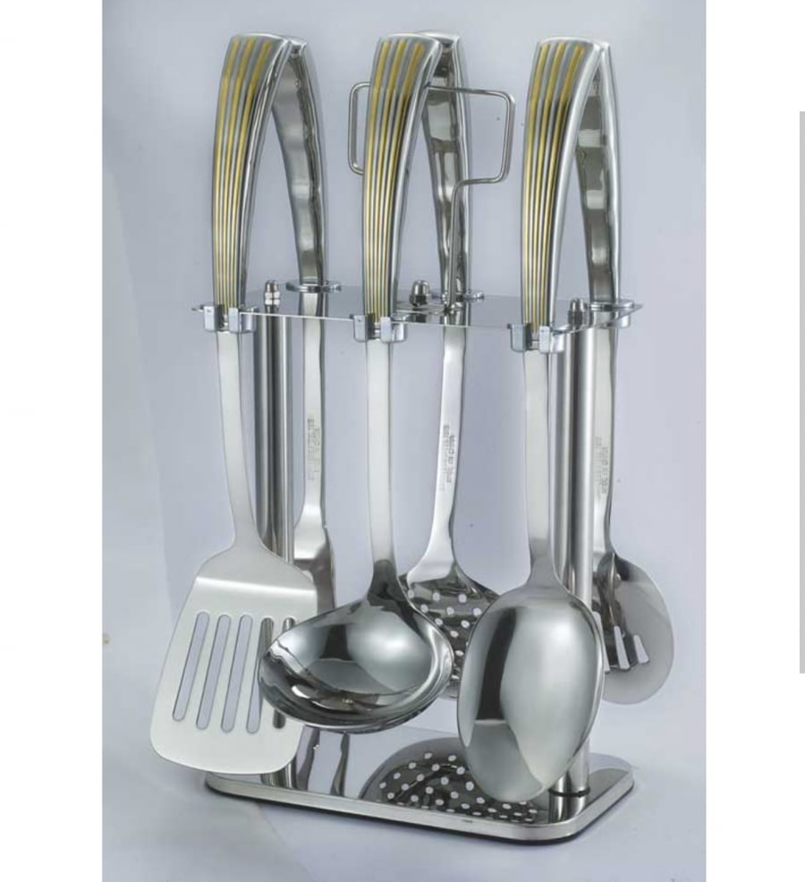 Stainless steel kitchen spoon set with stand 7 pieces