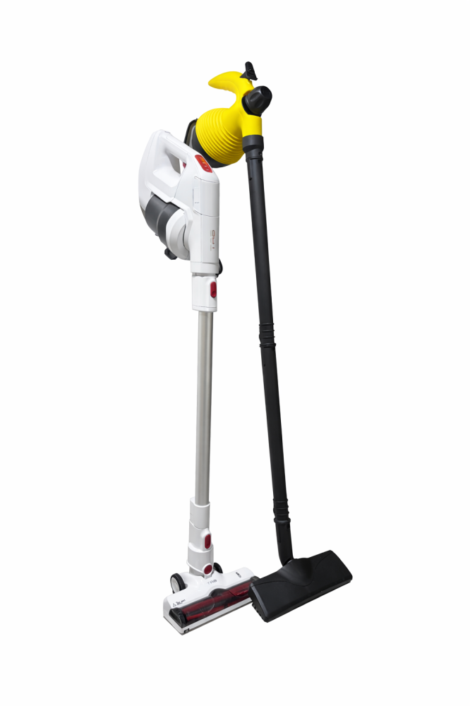 Deep cleaning package: wireless vacuum cleaner + steam device, long stick