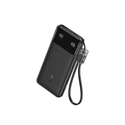 انكر -باور بانك رقمي 10000 مللي أمبير بقوة 22.5 واط شاحن محمول مع كابل USB C - اسود