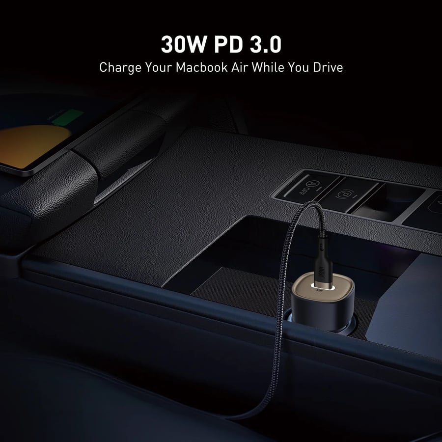 جودا - بكج 3 في 1 Essential Charging شاحن جداري وشاحن سيارة بقوة 30W وكيبل USB-C to C - اسود/ذهبي