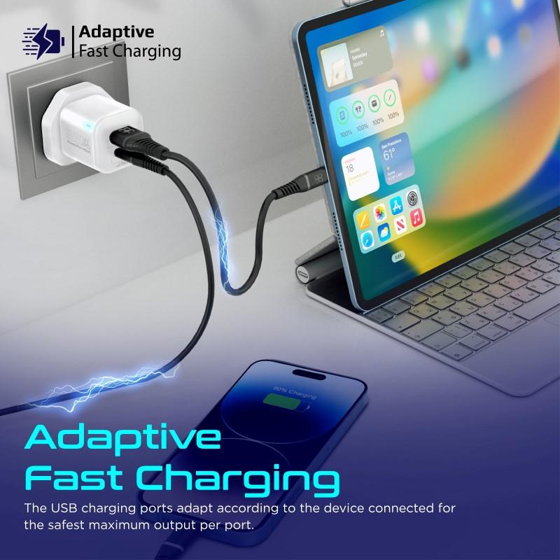 بروميت - رأس شاحن الحائط PowerPort-25AC مزود بمخرج USB-C لتوصيل الطاقة بقوة 25 واط بالإضافة إلى مخرج QC 3.0 بقوة 18 واط للشحن السريع