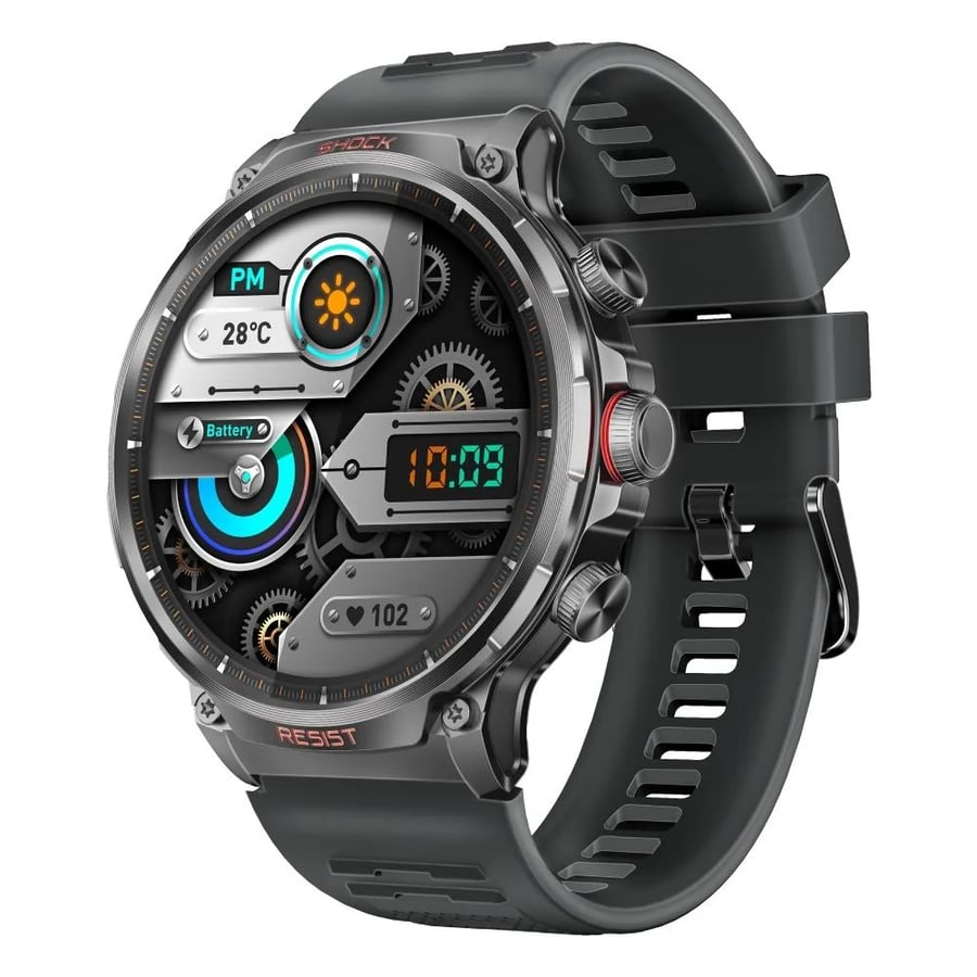 بروميت - (xWatch-R20.BLACK) - ساعة ذكية متينة مع شاشة TFT دائرية 1.85 انش، اكثر من 100 وضع رياضي، مستشعرات معدل ضربات القلب، مراقب ضغط الدم، مكالمات بلوتوث، متتبع النوم، مقاومة للماء IP67،