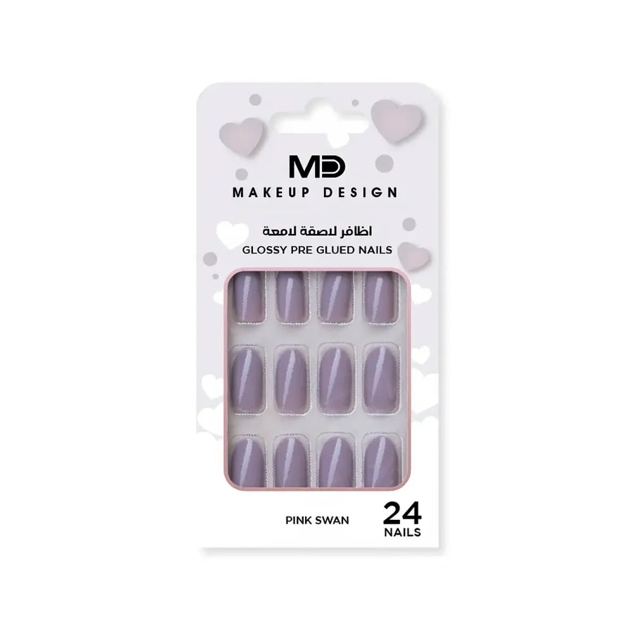 MD glossy adhesive nails pink swan NG03 for a soft feminine look