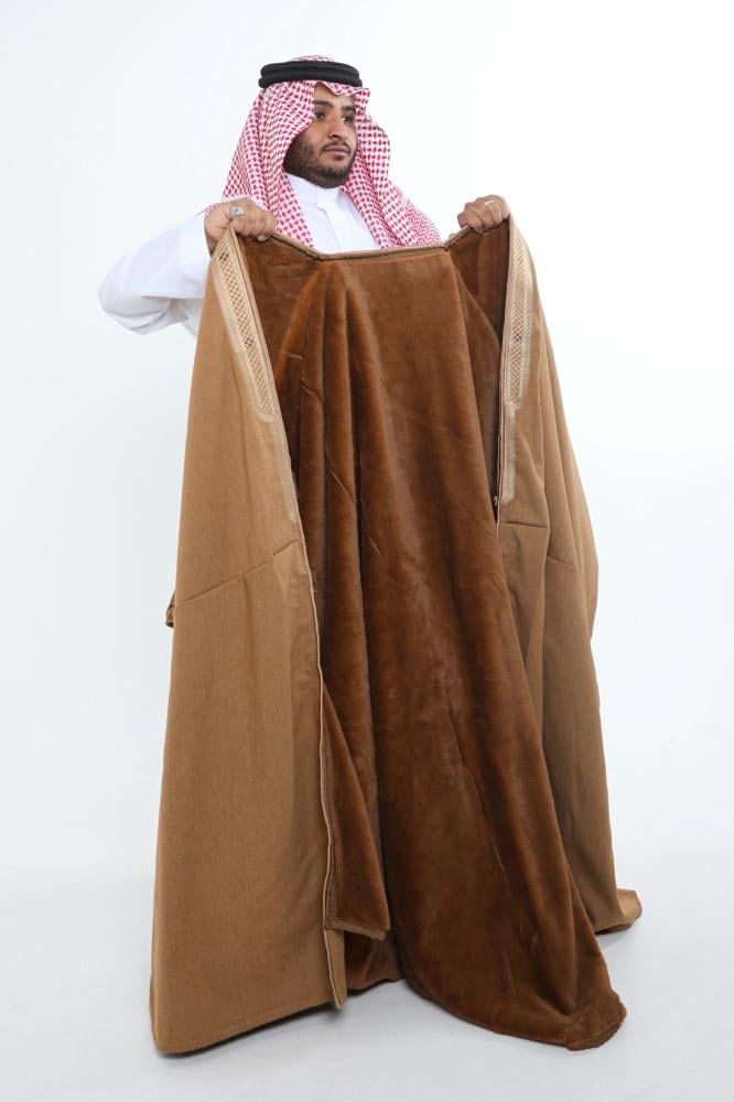 Fur-lined cloak, beige fur, light blonde mesh