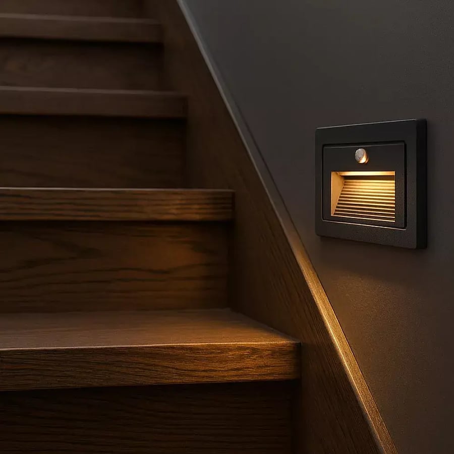 Rectangular gray drawer flashlight buried with motion sensor, yellow light color, 3 watts