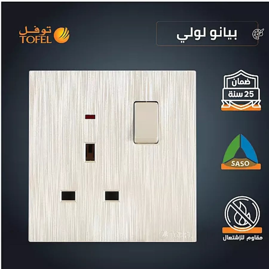 فيش ثلاثي مع مفتاح 13 امبير لون بيانو لولي
