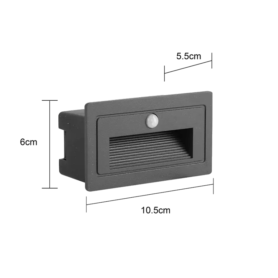 Rectangular gray drawer flashlight buried with motion sensor, yellow light color, 3 watts