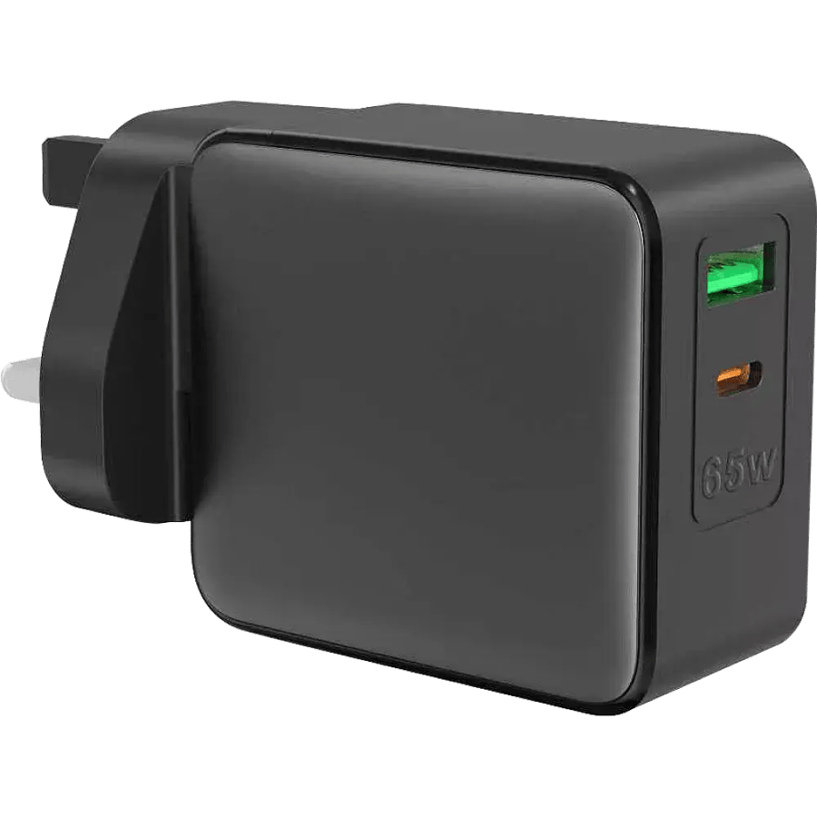 شاحن جداري منفذين ( USB + TYPE-C ) سريع 65 واط بتقنية GaN - توفل ضمان 3 سنوات
