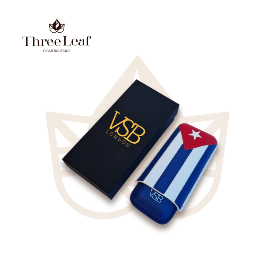 VSB London Two Finger Cuban Flag Leather Cigar Case / علبة سيجار جلدية بعلم كوبا بإصبعين من VSB لندن