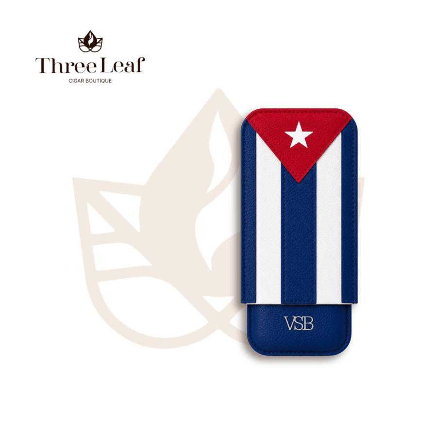VSB London Two Finger Cuban Flag Leather Cigar Case / علبة سيجار جلدية بعلم كوبا بإصبعين من VSB لندن
