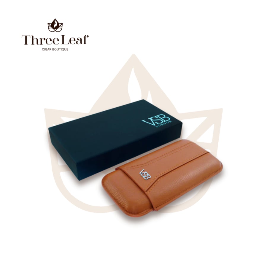 VSB London Three Finger Brown Leather Case / علبة سيجار جلدية بنية بثلاثة أصابع من VSB لندن