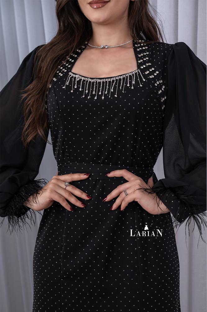 فستان اسود طويل فصوص واكسسوار علوي- لاريان ستور
