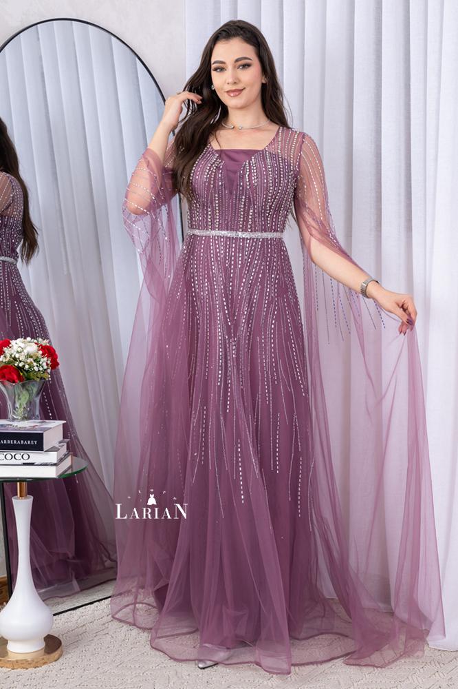 Long-sleeved tulle evening dress - Laryan Store