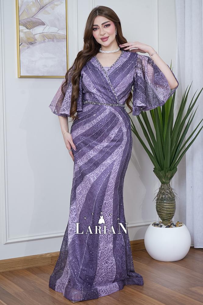 Evening dress purple with astronomical patterns mixed with rhinestones - Laryan Store