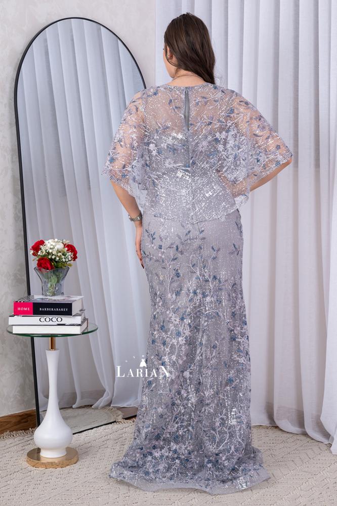 Evening dress gray embroidered with colorful threads - Laryan Store