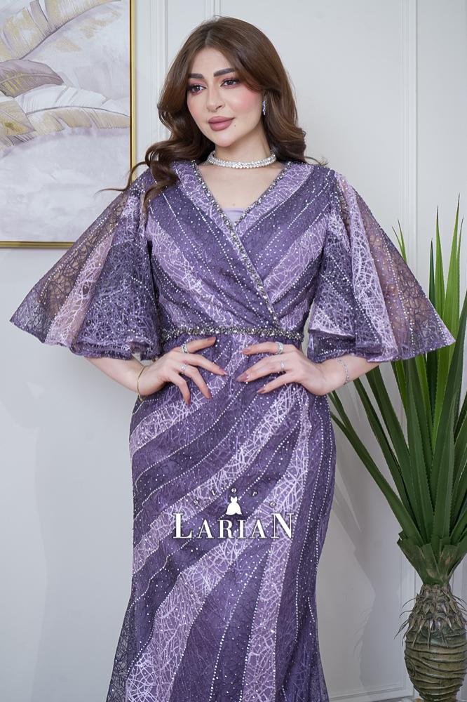 Evening dress purple with astronomical patterns mixed with rhinestones - Laryan Store