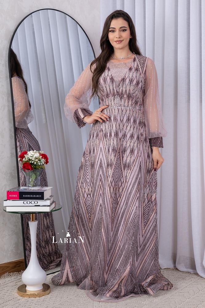 Evening dress encrusted with crystal stones - Laryan Store