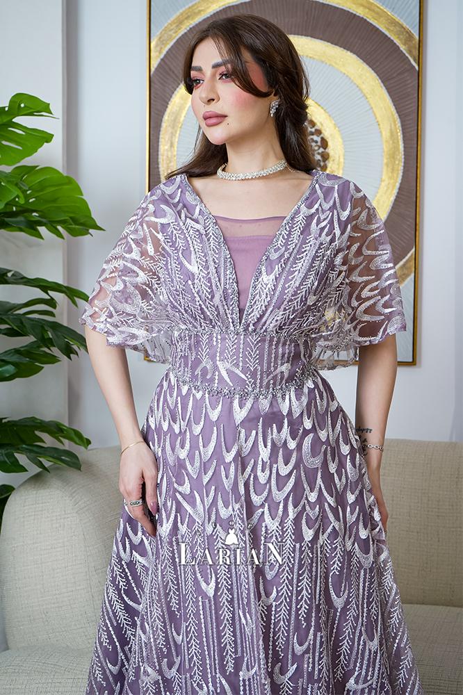 Elegant royal purple evening dress with mountain waterfall - La Reine Store