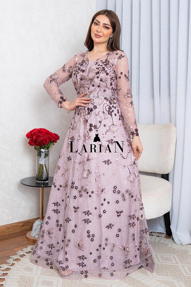 Evening dress decorated with flowers and rhinestones - Laryan Store