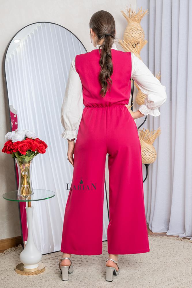 Fuchsia jumpsuit adorned with elegant rhinestones - Laryan Store
