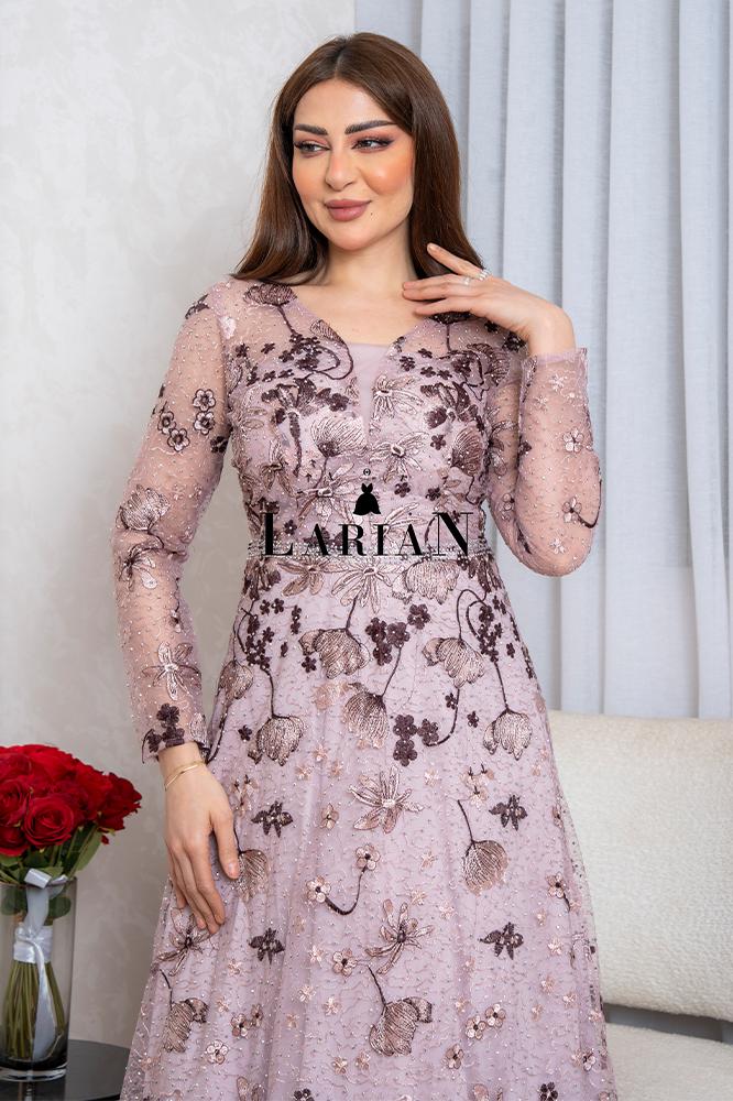 Evening dress decorated with flowers and rhinestones - Laryan Store