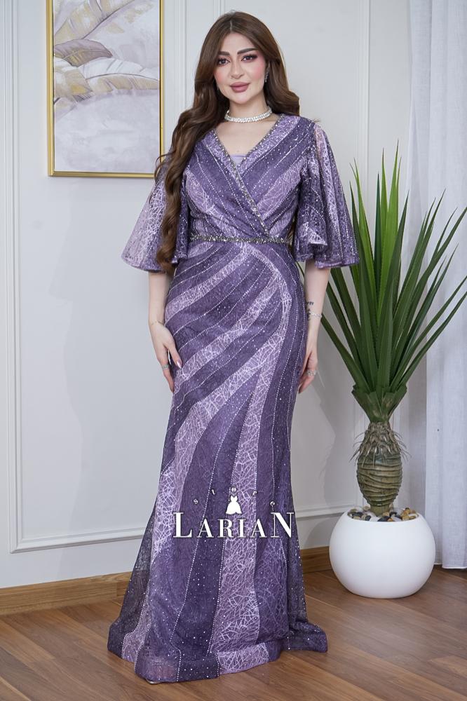 Evening dress purple with astronomical patterns mixed with rhinestones - Laryan Store