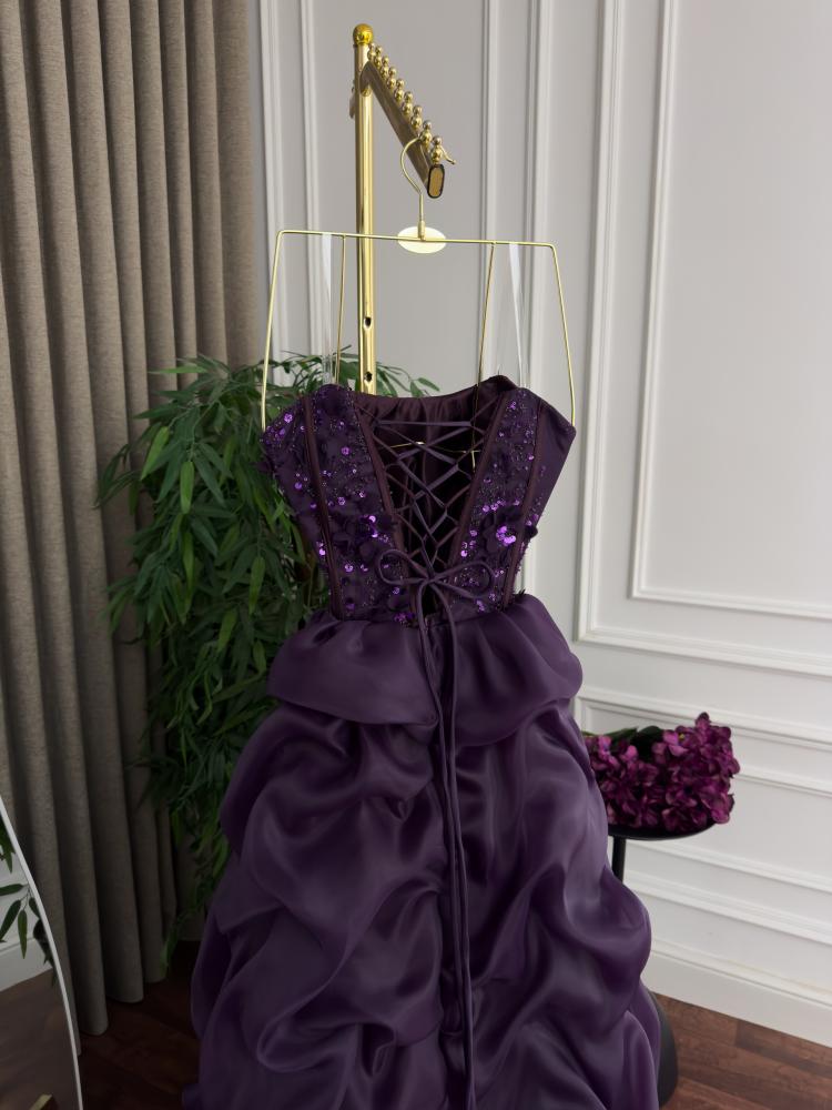 Evening dress, chest embroidery cost, double flared, gazar
