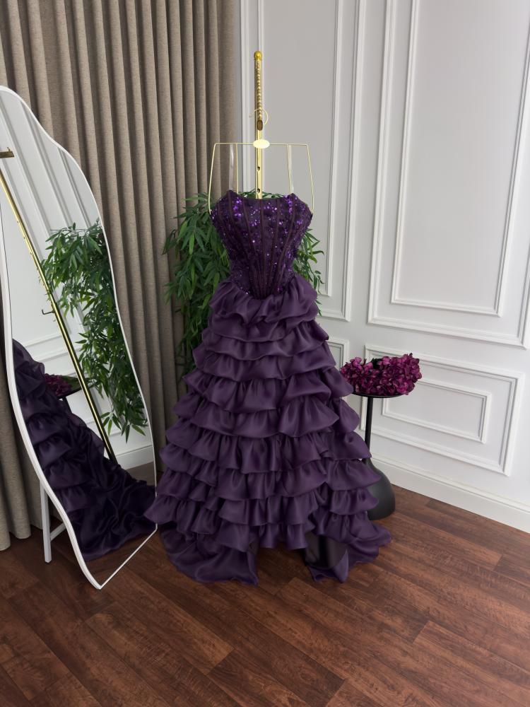 Evening dress, chest embroidery cost, double flared, gazar