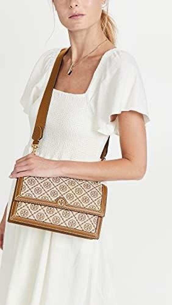 حقيبة كتف نسائية من Tory Burch بنقشة كلاسيكية وحزام عريض