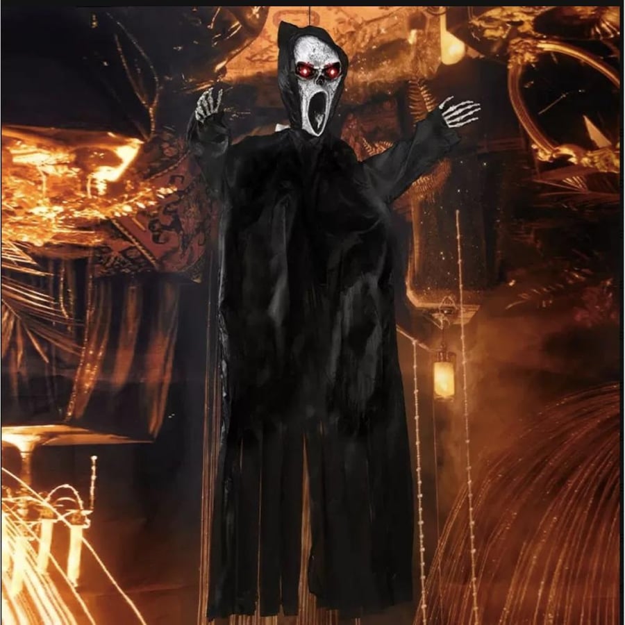 Hanging Decoration Robed Figure with LED Red Eyes, Black
