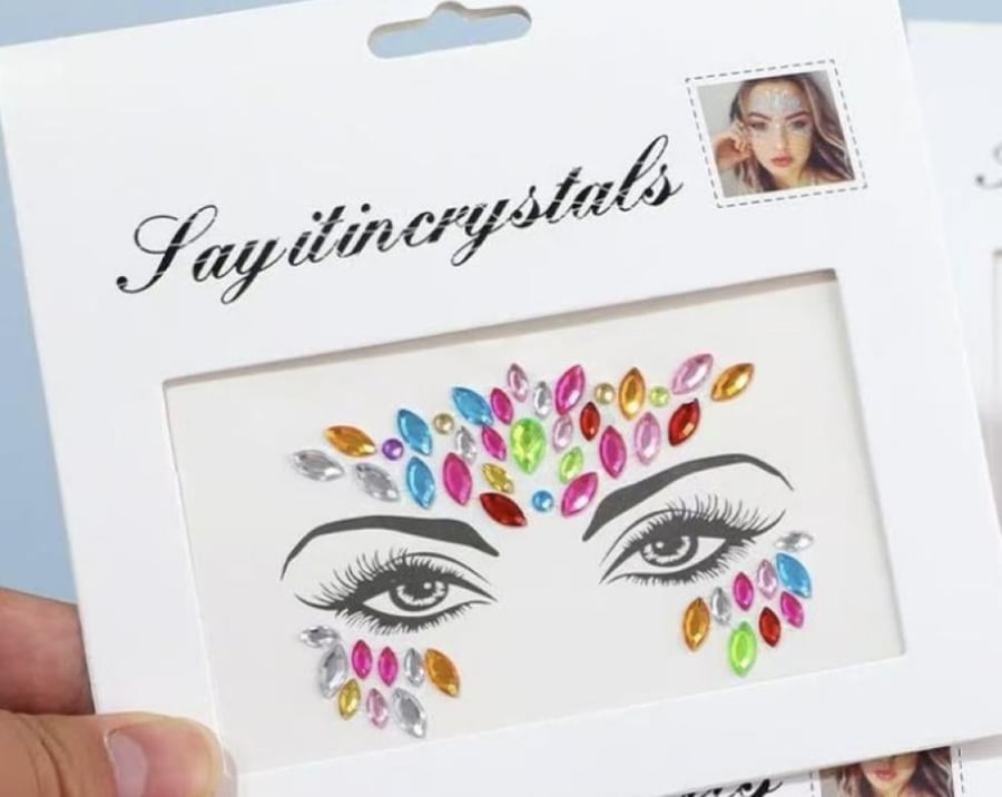 Face Jewels Set, Coloured Rhinestones, Two Designs Per Card