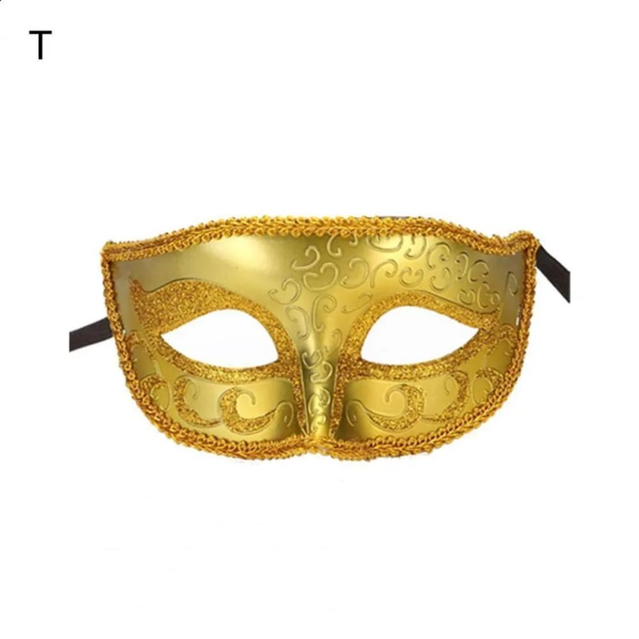 Venetian Eye Mask, Gold Glitter Scroll with Ribbon Ties