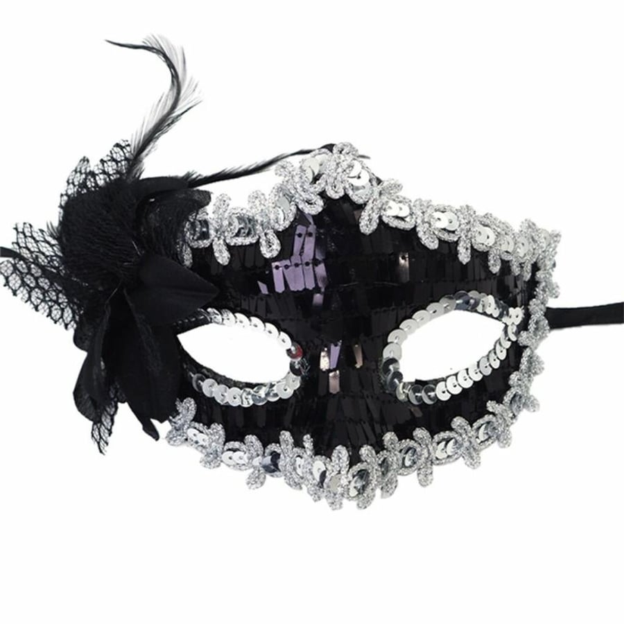Masquerade Mask for Men, Black Glitter Scroll with Ties