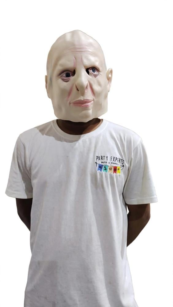 Full Head Latex Mask, Pale Bald Face with Slit Nose