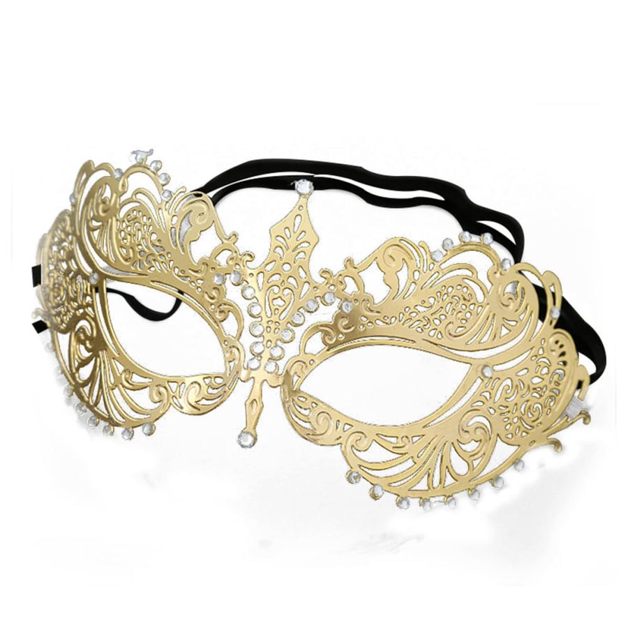 Gold Metal Filigree Eye Mask Set with Rhinestones