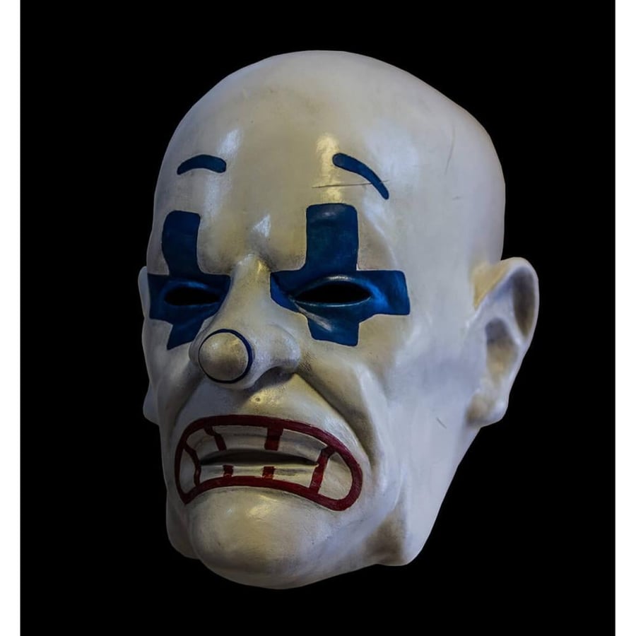 Latex Mask, Bald White Face with Blue Cross Eye Markings
