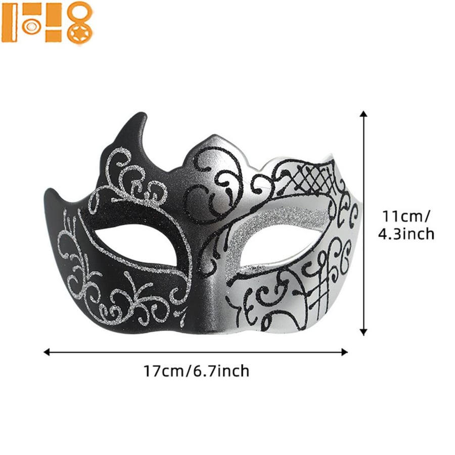 Venetian Masquerade Mask, Black & Silver Glitter Scroll
