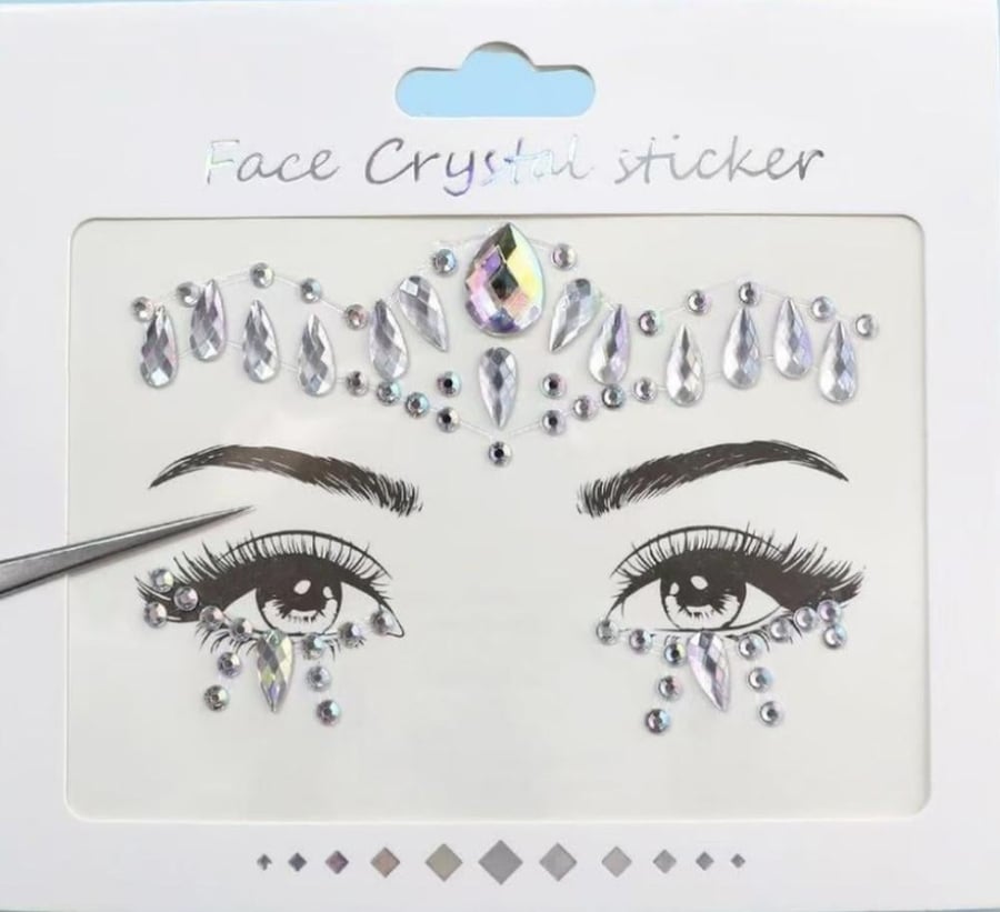 Face Crystal Stickers, White AB, Large Teardrops and Round Stones