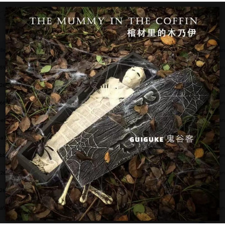 Party Prop Mummy Figure Lying in an Open Coffin