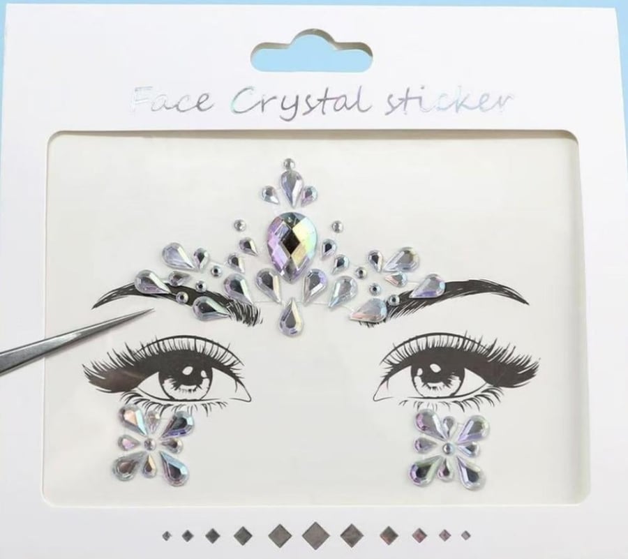 Face Crystal Stickers, White AB, Small Teardrops and 3 mm Stones